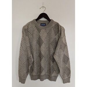 VTG 90s Jantzen Sweater Large Tan Argyle Pullover Acrylic Crewneck Grandpa